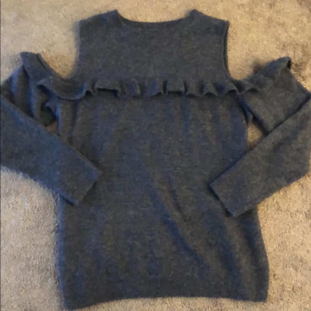 Loft - Cold Shoulder Ruffle Navy Sweater